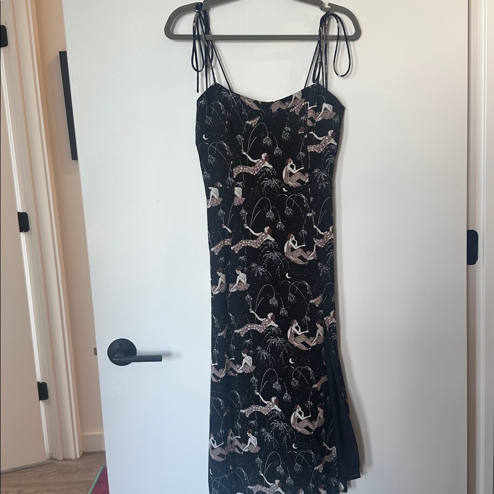 Black Tie Strap Dress with Champagne Print - Picture 6 of 6